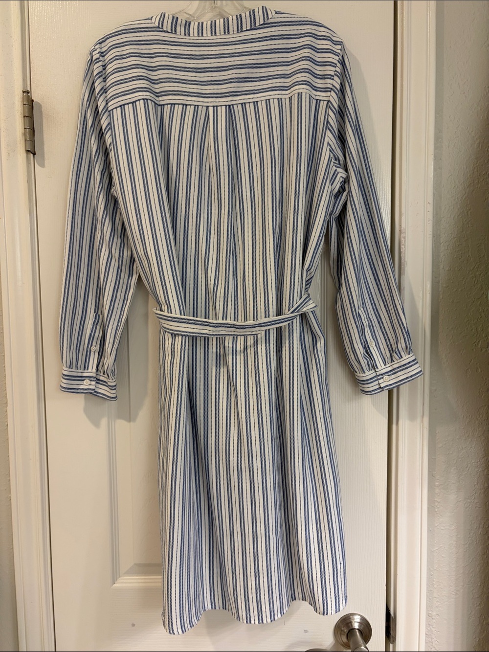 J. Crew Blue and White Striped Midi Shirt Dress - Picture 3 of 13